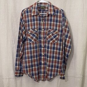 VTG 70's Sears Sportswear Plaid Shirt Mens Large Button Up Retro Workwear Ranch